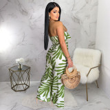 SC Print Wrap Chest Loose Wide Leg Jumpsuit YF-20171