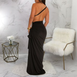 SC Solid Color Slash Neck Backless Split Maxi Dress YF-20195