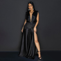 SC Deep V Neck Sleeveless Split Maxi Dress YF-20114