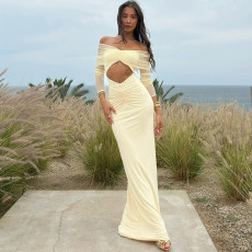 SC Solid Color Long Sleeve Mesh Maxi Dress XEF-K25D71346