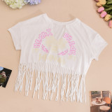 SC Letter Print Short Sleeve Tassel T Shirts GFRT-7710TG