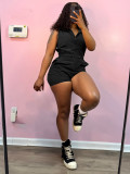 SC Solid Sleeveless Zipper Drawstring Romper CH-25027
