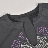 SC Letter Print Short Sleeve Tassel T Shirts GFRT-7710TG