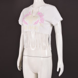 SC Letter Print Short Sleeve Tassel T Shirts GFRT-7710TG
