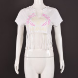 SC Letter Print Short Sleeve Tassel T Shirts GFRT-7710TG