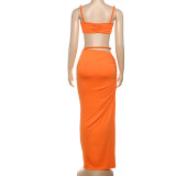 SC Solid Color Backless Vest Long Skirt Two Piece Set GAXB-G1040ST