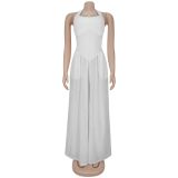 SC Solid Color Halterneck Backless Loose Jumpsuit BY-7390