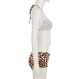 SC Laopard Print Sling Top+T Shirt+Shorts 3 Piece Set GLRF-MCS32389