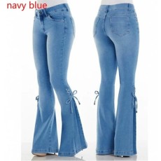 SC Plus Size Solid Color High Waist Tie Up Flare Jeans XCFF-0040