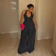 SC Plus Size Halterneck V Neck Backless Wide Leg Jumpsuit NY-11075