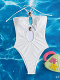 SC Solid Color Backless Halterneck One Piece Swimsuit CASF-6760