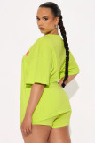 SC Letter Print Short Sleeve Loose Two Piece Shorts Set GBGF-8807