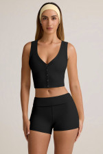 SC V Neck Solid Color Tank Top Two Piece Short Set GXYF-0482