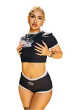 SC Letter Print Short Sleeve Two Piece Shorts Set GBGF-8806