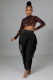 SC High Waist Print Tassel Solid Color Pants GFMA-034