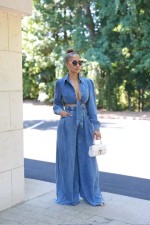 SC Casual Tie Up Wide Leg Jeans Denim Suit GQLF-1314