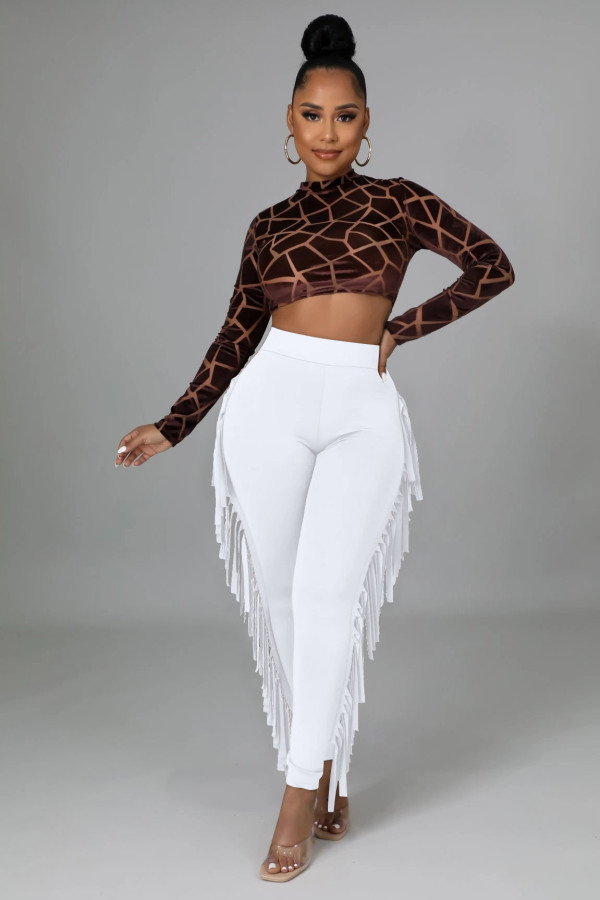 SC High Waist Print Tassel Solid Color Pants GFMA-034
