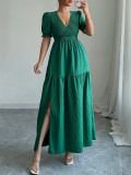 SC Solid Color V Neck Split Maxi Dress GZEY-D2343180
