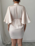 SC Deep V Neck Corseted Wide Sleeve Midi Dress GZEY-D2343183
