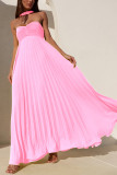 SC Solid Color Pleated Tube Top Maxi Dress GSNU-8060