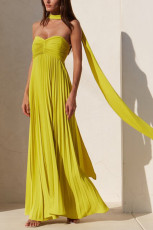 SC Solid Color Pleated Tube Top Maxi Dress GSNU-8060