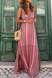 SC Bohemian Print V-Neck Split Maxi Dress GSNU-8018