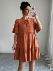 SC Solid Color Short Sleeve Casual Dress GZEY-D2223005