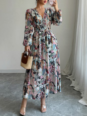SC Fashion Print Long Sleeve Slim Maxi Dress GZEY-D2343062