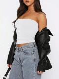 SC Solid Color Pleated Wrap Chest Tops GZYU-D2512014