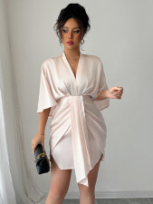 SC Deep V Neck Corseted Wide Sleeve Midi Dress GZEY-D2343183