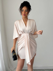 SC Deep V Neck Corseted Wide Sleeve Midi Dress GZEY-D2343183