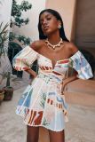 SC Off Shoulder Print Mini Dress GSNU-8051