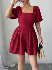 SC Short Sleeve Solid Color Pleated Romper GZEY-D2316023