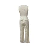 SC Solid Color V Neck Vest Loose Pants Suit LSD-2487