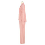 SC Solid Color Long Sleeve Pleated Two Piece Pants Set ASL-6793