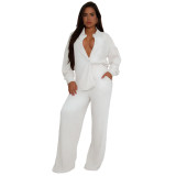 SC Solid Color Long Sleeve Pleated Two Piece Pants Set ASL-6793
