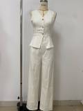 SC Solid Color V Neck Vest Loose Pants Suit LSD-2487