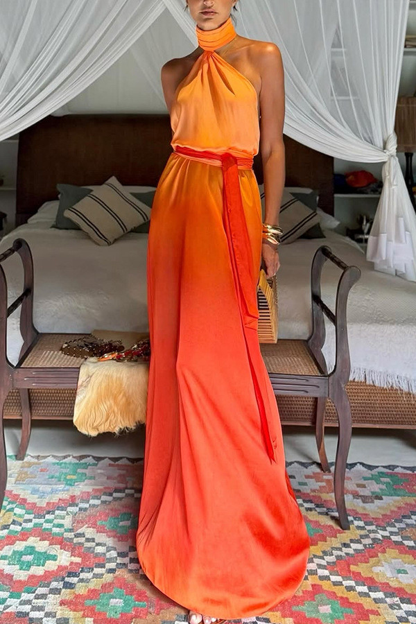 SC Gradient Color Halterneck Sleeveless Backless Dress GSNU-8132
