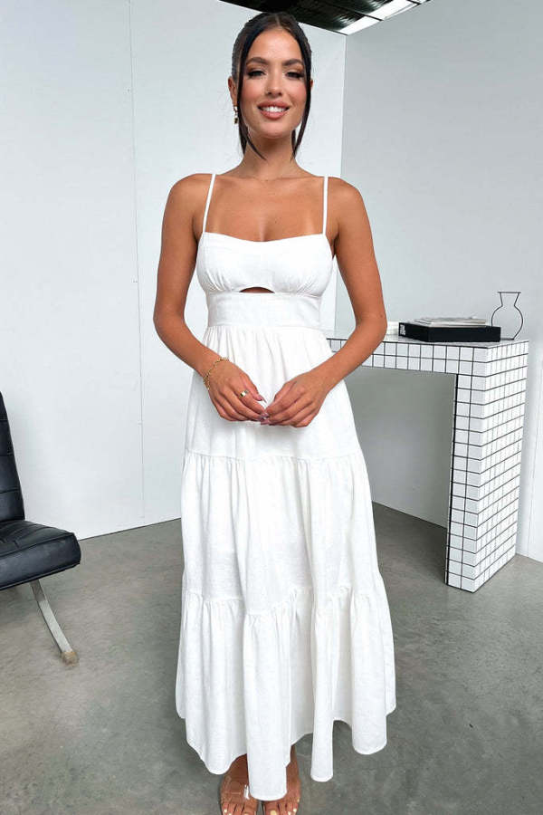 SC Solid Color Backless Sling Maxi Dress GSNU-246043