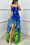 SC Wrap Chest Print Mesh Split Maxi Dress GSNU-8065