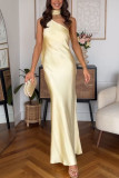 SC Slash Shoulder Tie Up Solid Color Maxi Dress GSNU-8148