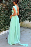 SC Slash Shoulder Pleated Flutter Split Maxi Dress GSNU-8163