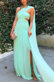 SC Slash Shoulder Pleated Flutter Split Maxi Dress GSNU-8163