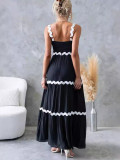 SC Solid Color Lace Patchwork Sling Maxi Dress GSNU-8073