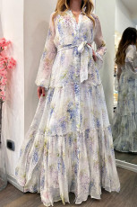 SC Chiffon Floral Printed Belted Maxi Dress GSNU-8072