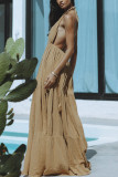 SC Backless V Neck Tie Up Split Maxi Dress GSNU-8049