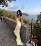 SC V Neck Backless Sequin Fishtail Dress GSNU-8106