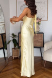 SC Slash Shoulder Tie Up Solid Color Maxi Dress GSNU-8148
