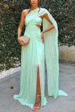 SC Slash Shoulder Pleated Flutter Split Maxi Dress GSNU-8163