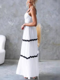 SC Solid Color Lace Patchwork Sling Maxi Dress GSNU-8073